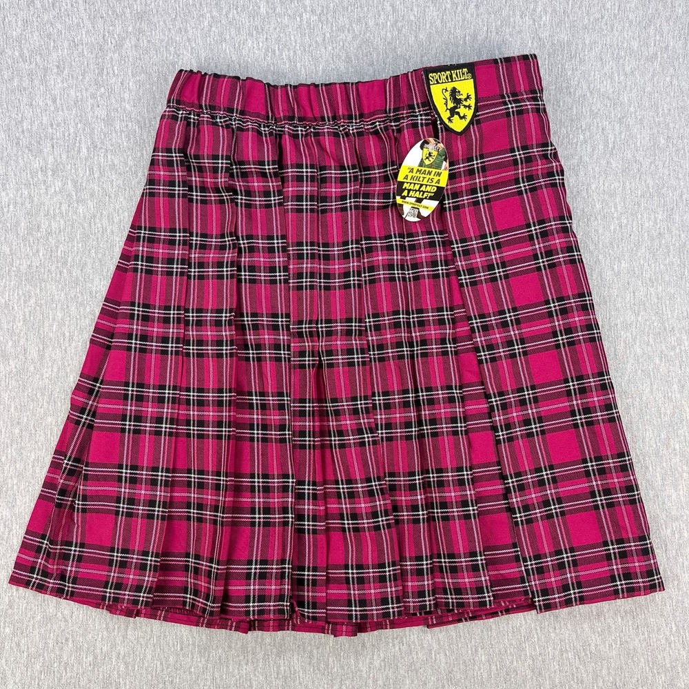 Sport Kilt Mens L Pink Plaid Hook & Loop Waist Pocket Poly/Rayon Made in USA NEW